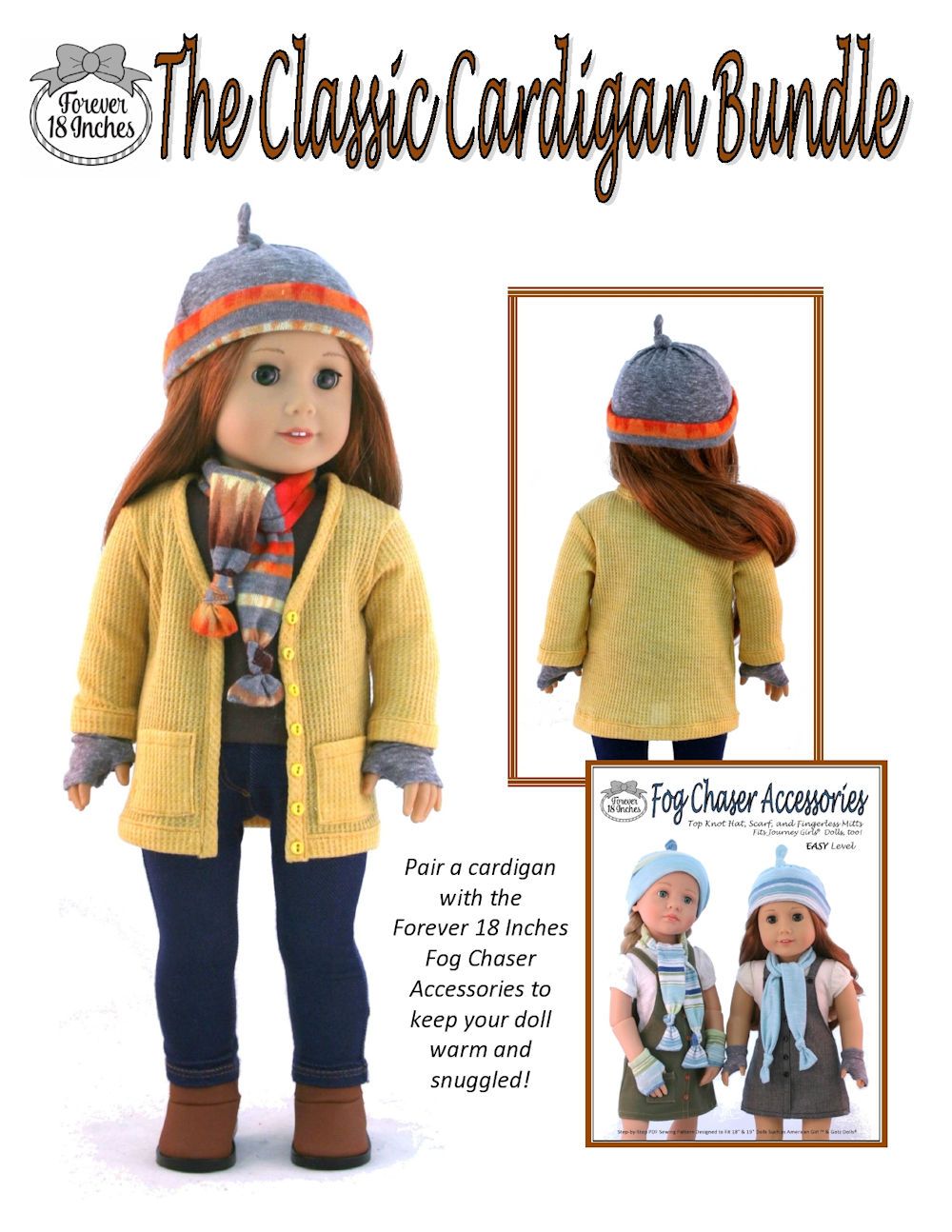 Forever 18 Inches 18 Inch Modern Classic Cardigan Bundle 18" Doll Clothes Pattern Pixie Faire
