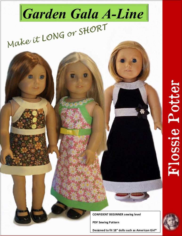 Flossie Potter Garden Gala A-Line Dress Doll Clothes Pattern 18 inch  American Girl Dolls