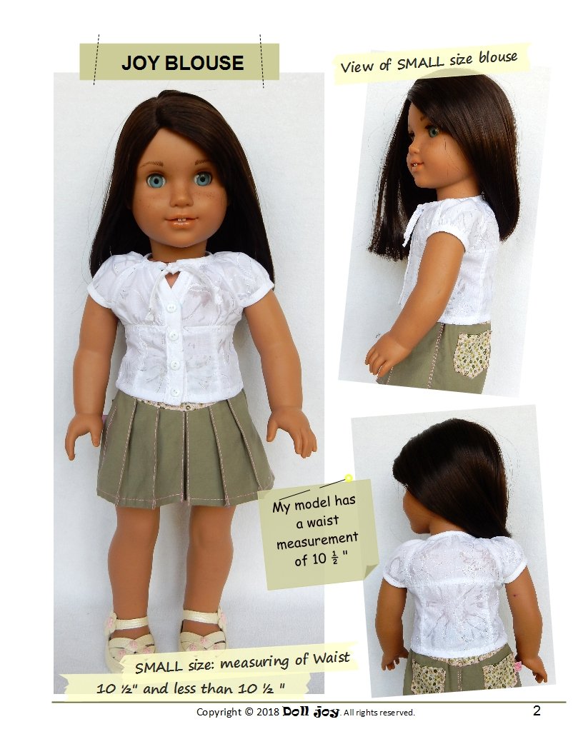 Doll Joy 18 Inch Modern Joy Blouse 18" Doll Clothes Pattern Pixie Faire