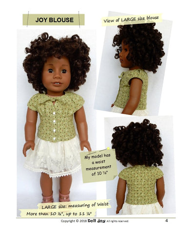 Doll Joy 18 Inch Modern Joy Blouse 18" Doll Clothes Pattern Pixie Faire