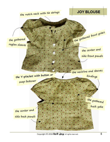 Doll Joy 18 Inch Modern Joy Blouse 18" Doll Clothes Pattern Pixie Faire