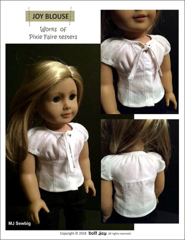 Doll Joy 18 Inch Modern Joy Blouse 18" Doll Clothes Pattern Pixie Faire