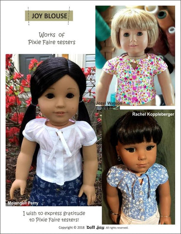 Doll Joy 18 Inch Modern Joy Blouse 18" Doll Clothes Pattern Pixie Faire