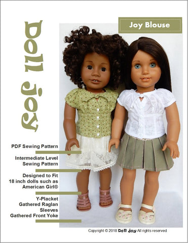 Doll Joy 18 Inch Modern Joy Blouse 18" Doll Clothes Pattern Pixie Faire