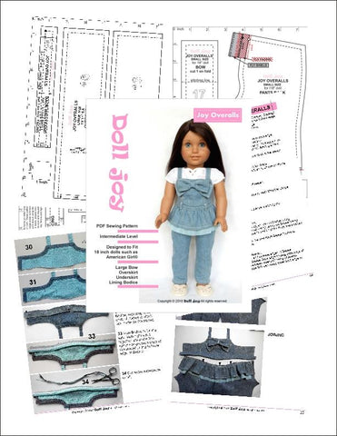 Doll Joy 18 Inch Modern Joy Overalls 18" Doll Clothes Pattern Pixie Faire