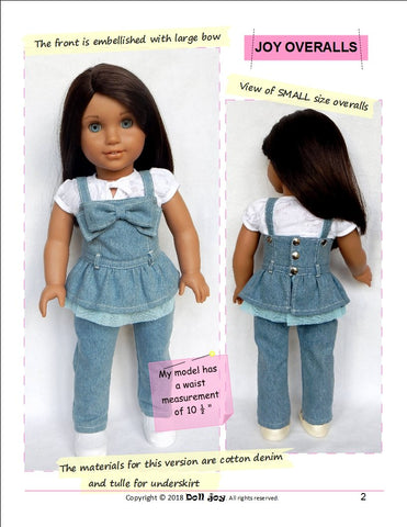 Doll Joy 18 Inch Modern Joy Overalls 18" Doll Clothes Pattern Pixie Faire