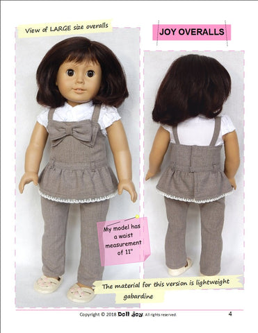 Doll Joy 18 Inch Modern Joy Overalls 18" Doll Clothes Pattern Pixie Faire