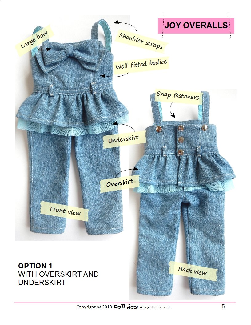 Doll Joy 18 Inch Modern Joy Overalls 18" Doll Clothes Pattern Pixie Faire