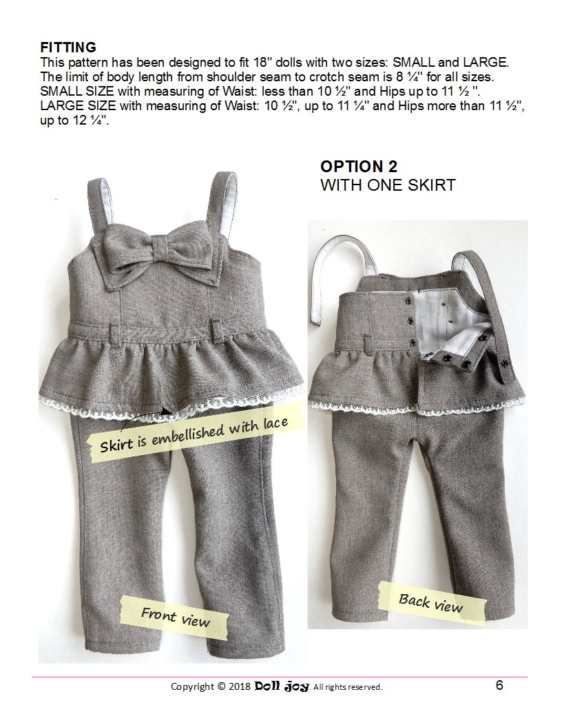 Doll Joy 18 Inch Modern Joy Overalls 18" Doll Clothes Pattern Pixie Faire