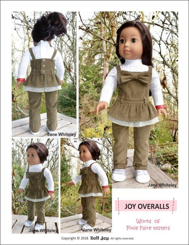 Doll Joy 18 Inch Modern Joy Overalls 18" Doll Clothes Pattern Pixie Faire