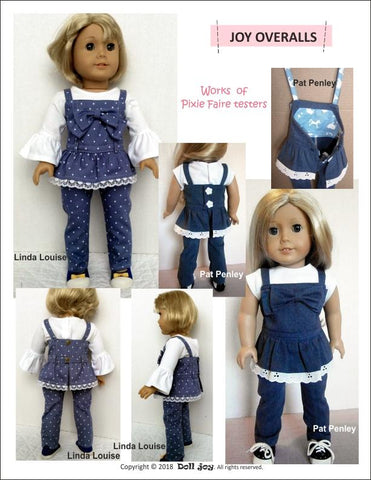 Doll Joy 18 Inch Modern Joy Overalls 18" Doll Clothes Pattern Pixie Faire