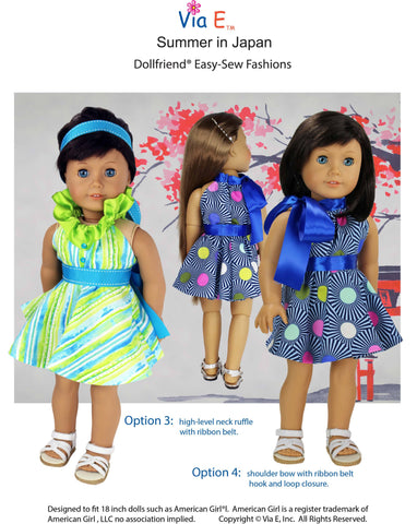 Via E 18 Inch Modern Summer In Japan Dress 18-19" Doll Clothes Pattern Pixie Faire