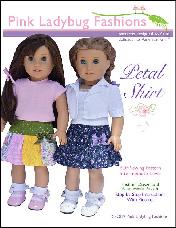 Pink Ladybug 18 Inch Modern Petal Skirt 18" Doll Clothes Pattern Pixie Faire