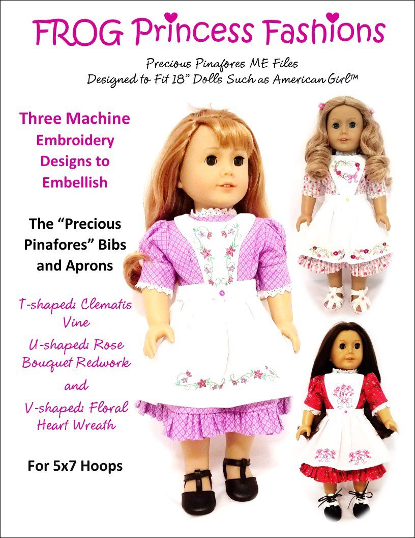 Frog Princess Fashions Machine Embroidery Design Precious Pinafores Machine Embroidery Design Set For 18" Doll Clothes Pixie Faire