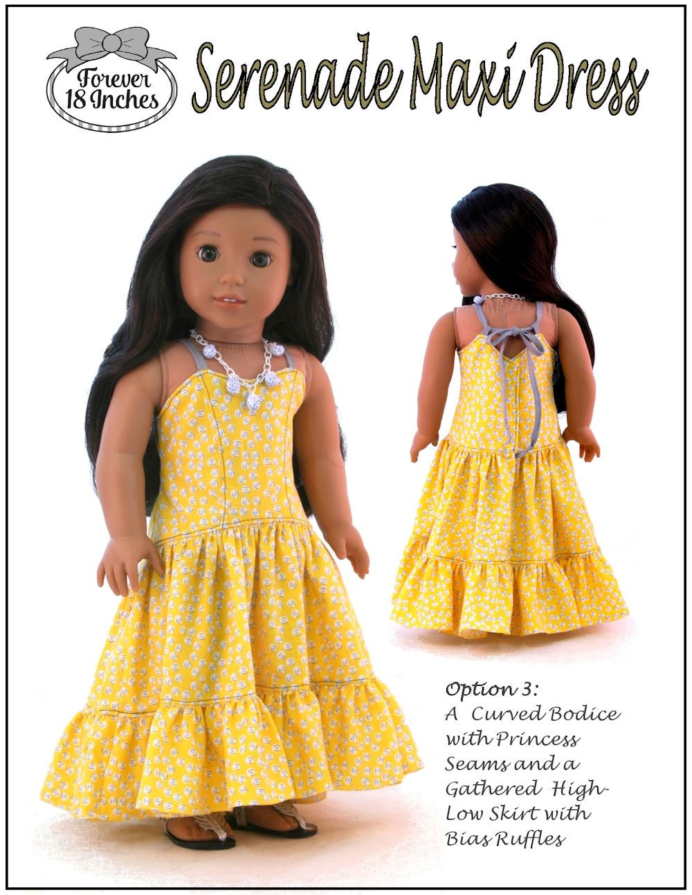 Forever 18 Inches 18 Inch Modern Serenade Maxi Dress 18" Doll Clothes Pattern Pixie Faire