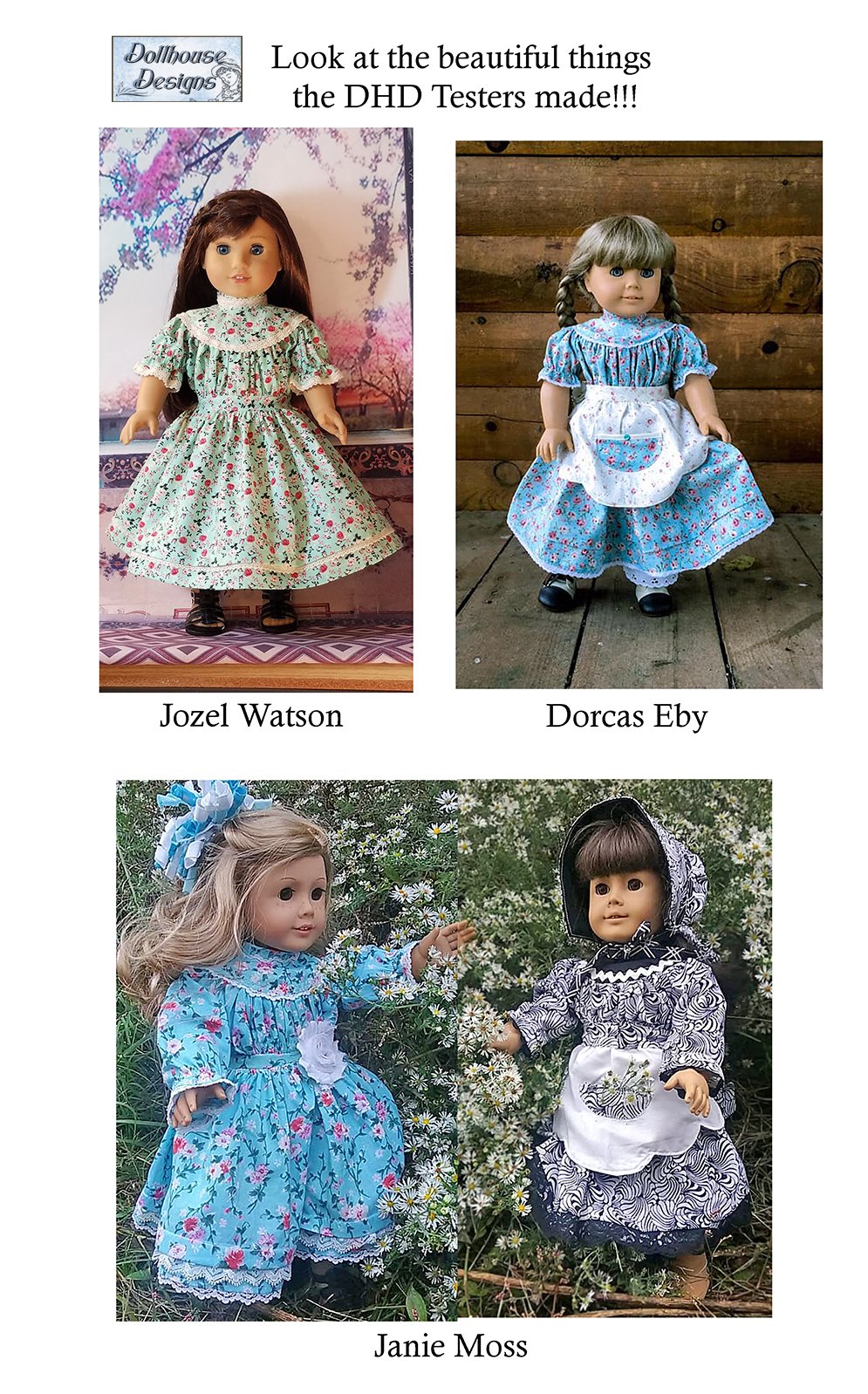 Dollhouse Designs 18 Inch Historical 1850s Spring Gathering 18" Doll Clothes Pattern Pixie Faire
