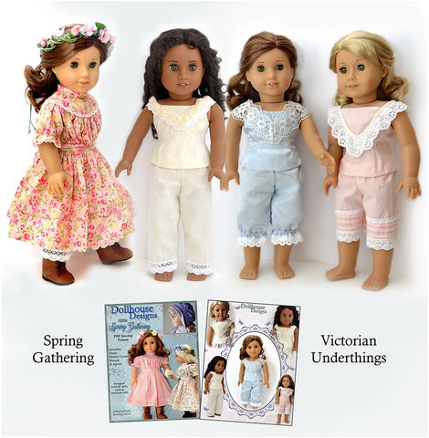 Dollhouse Designs 18 Inch Historical 1850s Spring Gathering 18" Doll Clothes Pattern Pixie Faire