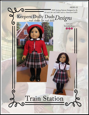 Keepers Dolly Duds Designs 18 Inch Historical Train Station Four Piece Outfit 18" Doll Clothes Pattern Pixie Faire