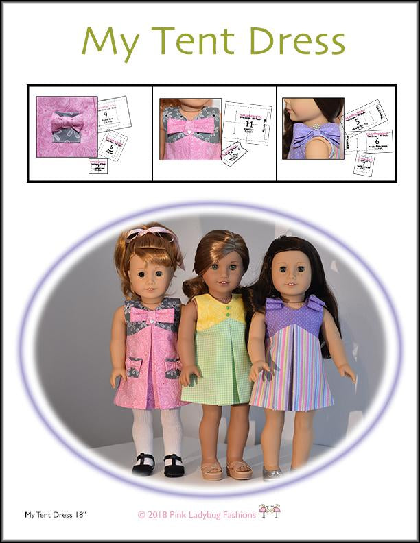 Pink Ladybug 18 Inch Modern My Tent Dress 18" Doll Clothes Pattern Pixie Faire