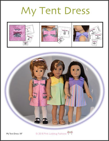 Pink Ladybug 18 Inch Modern My Tent Dress 18" Doll Clothes Pattern Pixie Faire