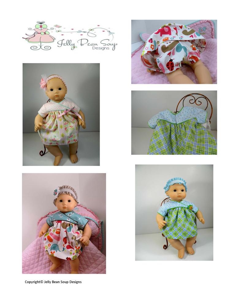 Jelly Bean Soup Designs Bitty Baby/Twin A Dress For Baby Kendall 15" Baby Doll Clothes Pattern Pixie Faire