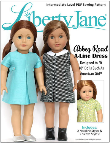 Liberty Jane 18 Inch Modern Abbey Road A-Line Dress 18” Doll Clothes Pattern Pixie Faire