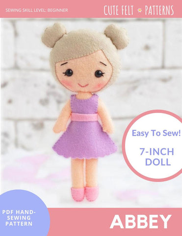 Cute Felt Patterns Cloth doll Abbey 7" Felt Doll Hand Sewing Pattern Pixie Faire