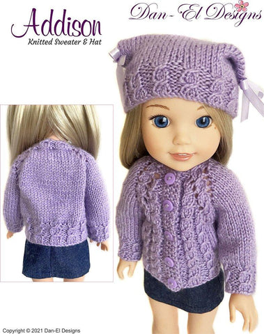 Dan-El Designs WellieWishers Addison Knitted Sweater and Hat 14.5" Doll Knitting Pattern Pixie Faire