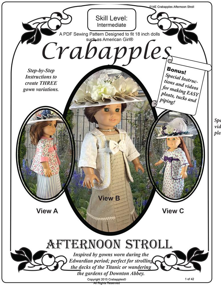 Crabapples 18 Inch Historical Afternoon Stroll 18" Doll Clothes Pattern Pixie Faire