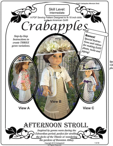 Crabapples 18 Inch Historical Afternoon Stroll 18" Doll Clothes Pattern Pixie Faire