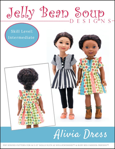 Jelly Bean Soup Designs Ruby Red Fashion Friends Alivia Dress 14.5-15" Doll Clothes Pattern Pixie Faire