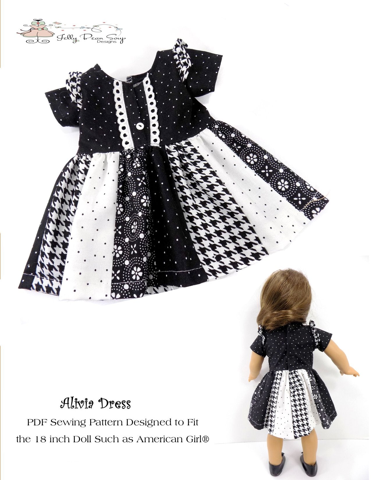 Jelly Bean Soup Designs 18 Inch Modern Alivia Dress 18" Doll Clothes Pattern Pixie Faire