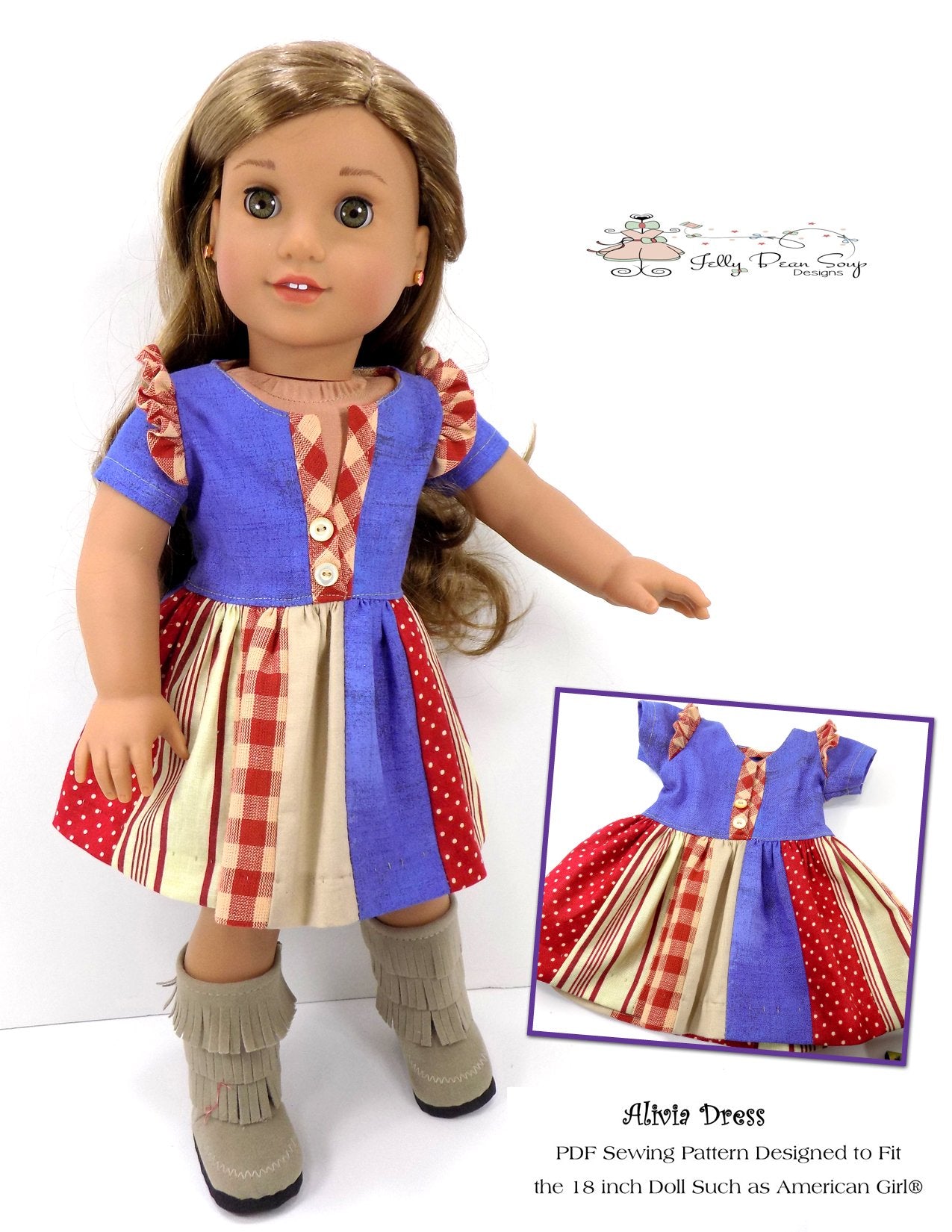 Jelly Bean Soup Designs 18 Inch Modern Alivia Dress 18" Doll Clothes Pattern Pixie Faire