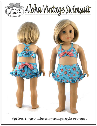 Forever 18 Inches 18 Inch Historical Aloha Vintage Swimsuit and Hula Accessories Bundle 18" Doll Clothes Pattern Pixie Faire