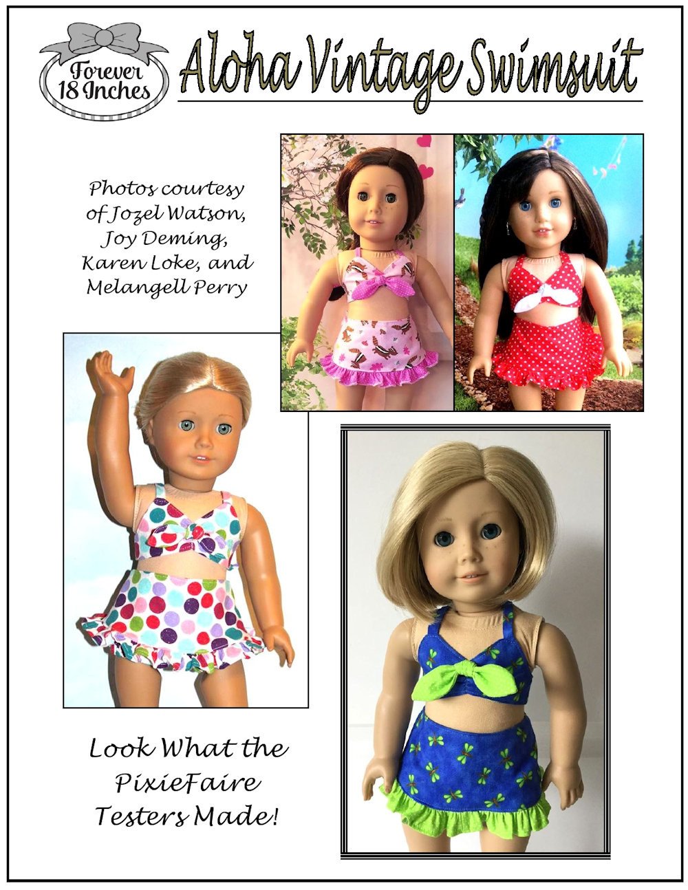 Forever 18 Inches 18 Inch Modern Aloha Vintage Swimsuit & Playsuit Skirt Bundle 18" Doll Clothes Pattern Pixie Faire