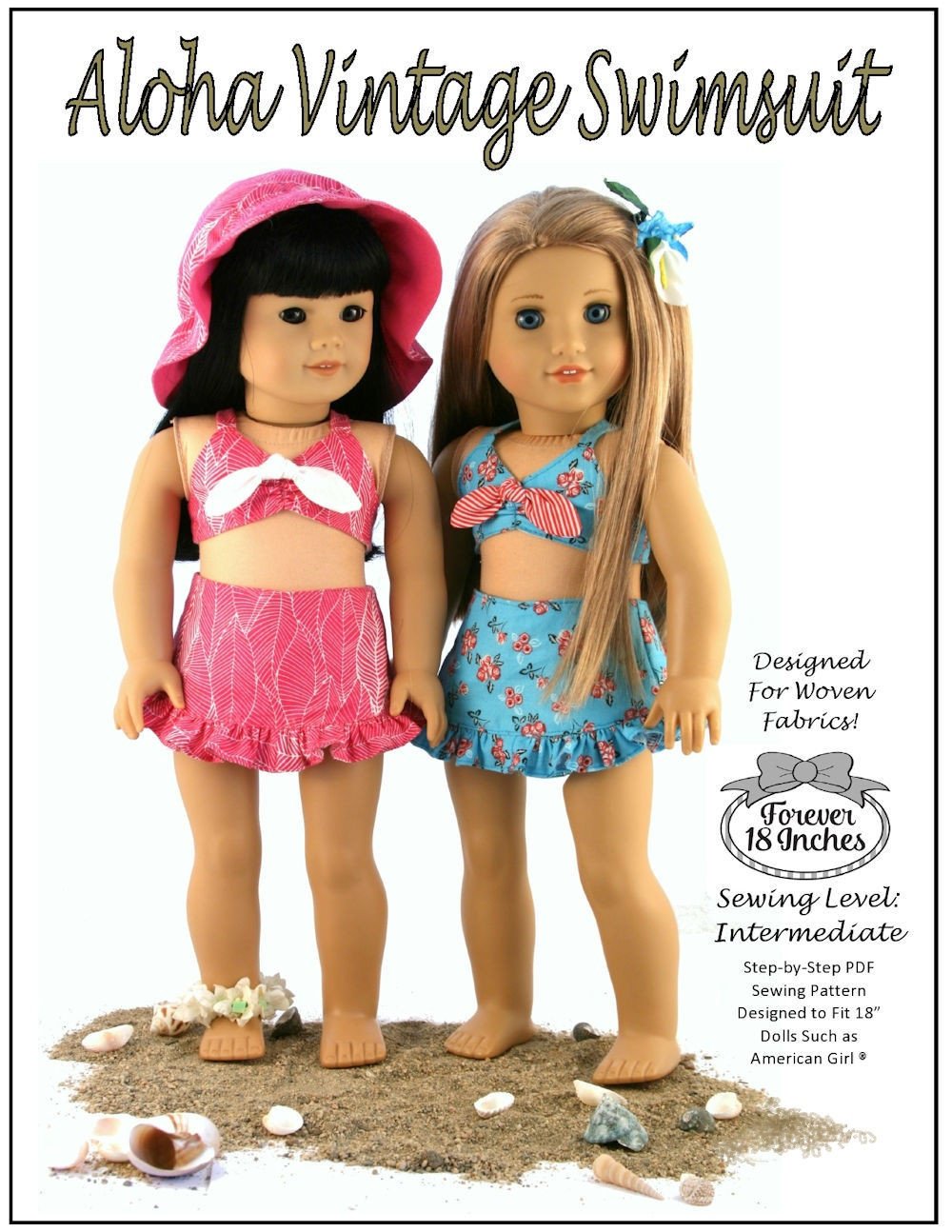 Forever 18 Inches 18 Inch Modern Aloha Vintage Swimsuit & Playsuit Skirt Bundle 18" Doll Clothes Pattern Pixie Faire