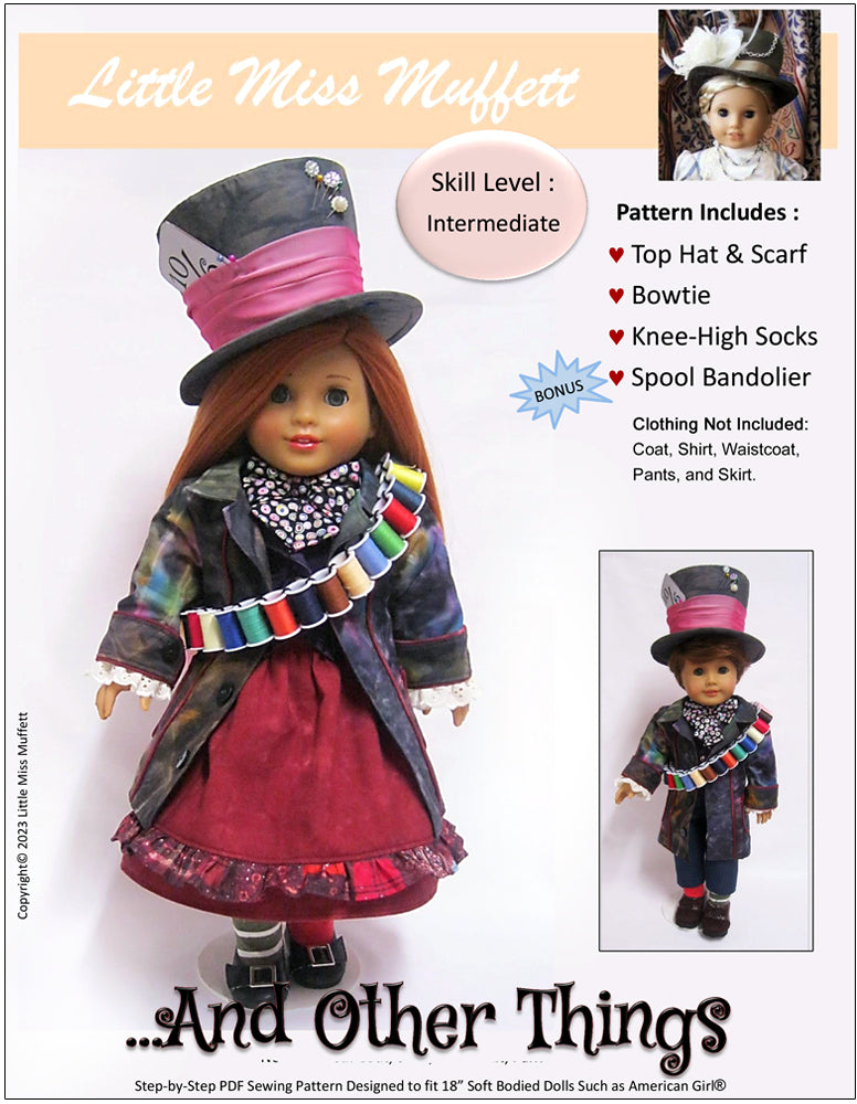 Little Miss Muffett 18 Inch Boy Doll Hat Matters 18 Inch Doll Clothes and Accessories Pattern Bundle Options Pixie Faire