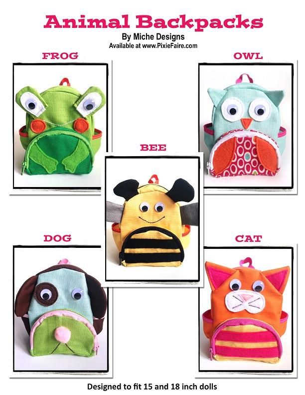 Miche Designs 18 Inch Modern Animal Backpacks 18" Doll Accessories Pixie Faire
