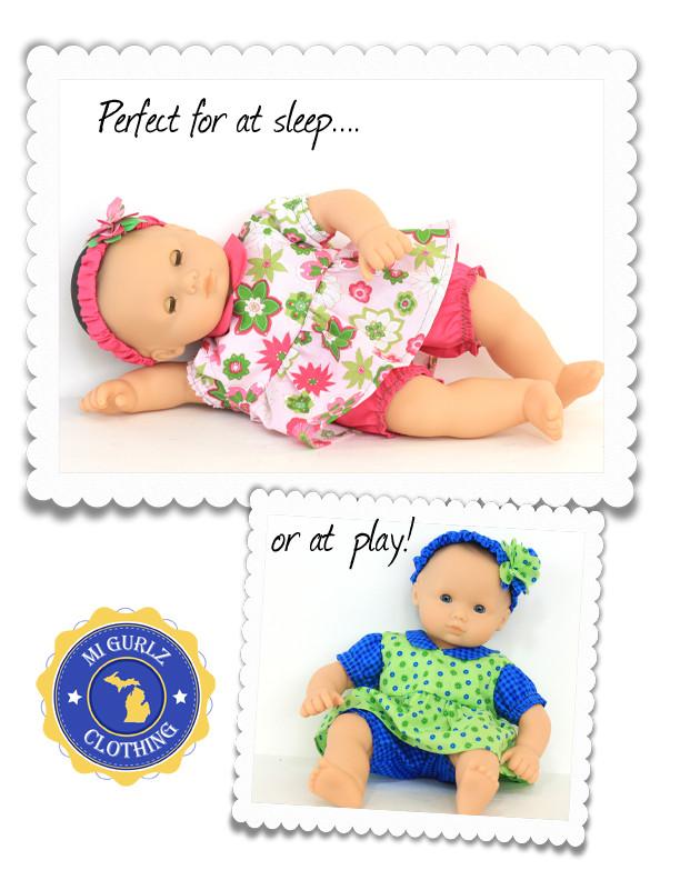 MI Gurlz Bitty Baby/Twin Ann Arbor Dress & Romper 15" Baby Doll Clothes Pixie Faire