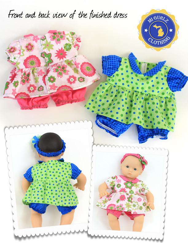 MI Gurlz Bitty Baby/Twin Ann Arbor Dress & Romper 15" Baby Doll Clothes Pixie Faire
