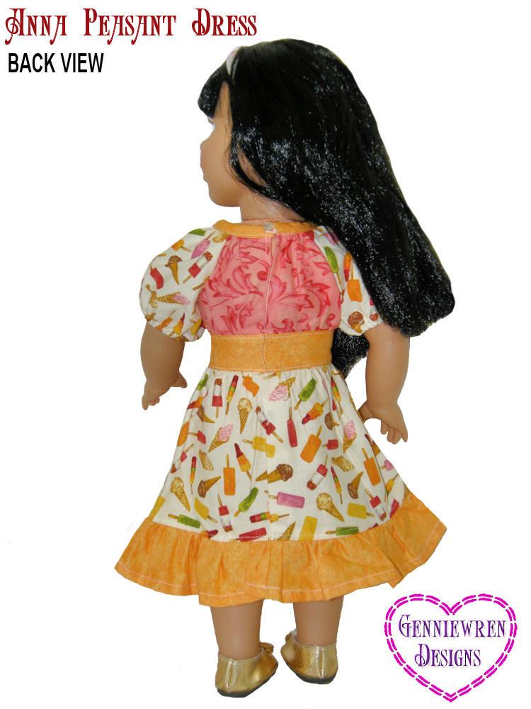 Genniewren 18 Inch Modern Anna Peasant Dress 18" Doll Clothes Pattern Pixie Faire