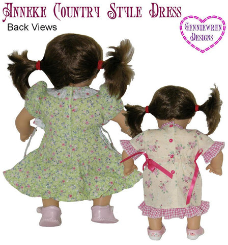 Genniewren Bitty Baby/Twin Anneke Country Style Dress 15" Baby Doll Clothes Pattern Pixie Faire