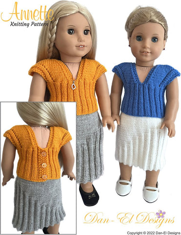 Dan-El Designs Knitting Annette Skirt & Top 18 inch Doll Knitting Pattern Pixie Faire