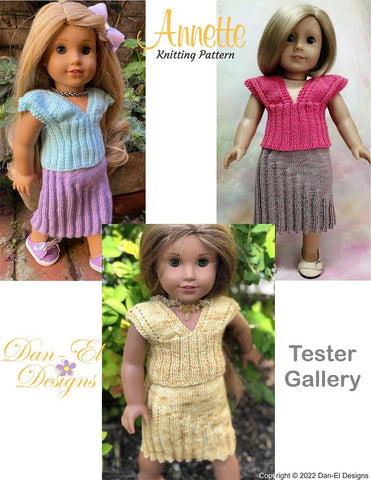 Dan-El Designs Knitting Annette Skirt & Top 18 inch Doll Knitting Pattern Pixie Faire