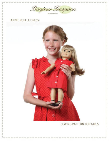 Bonjour Teaspoon 18 Inch Modern Annie Ruffle Dress for Girls and Dolls Bundle Pattern Pixie Faire