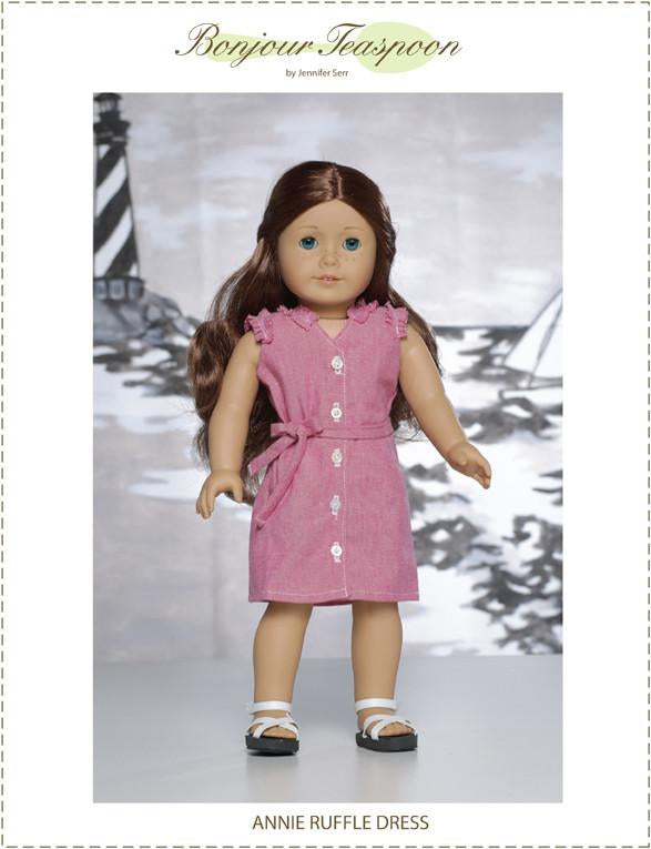 Bonjour Teaspoon 18 Inch Modern Annie Ruffle Dress 18" Doll Clothes Pattern Pixie Faire