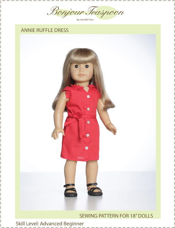 Annie Ruffle Dress Pattern PDF Download 18 inch dolls such as American Girl