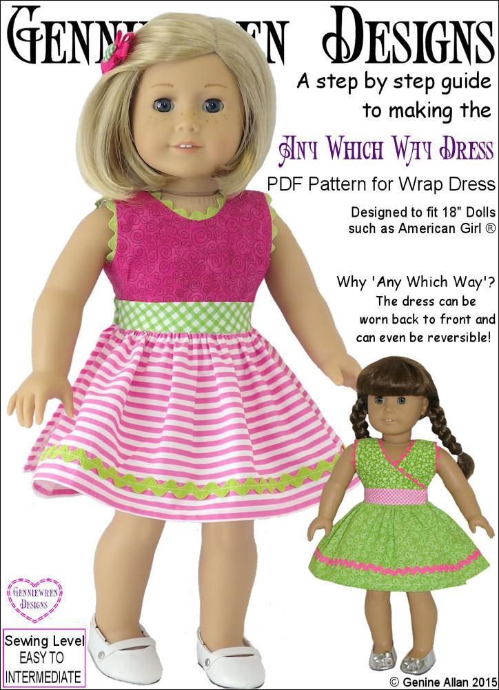 Genniewren 18 Inch Modern Any Which Way Dress 18" Doll Clothes Pattern Pixie Faire