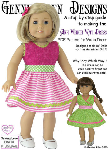 Genniewren 18 Inch Modern Any Which Way Dress 18" Doll Clothes Pattern Pixie Faire