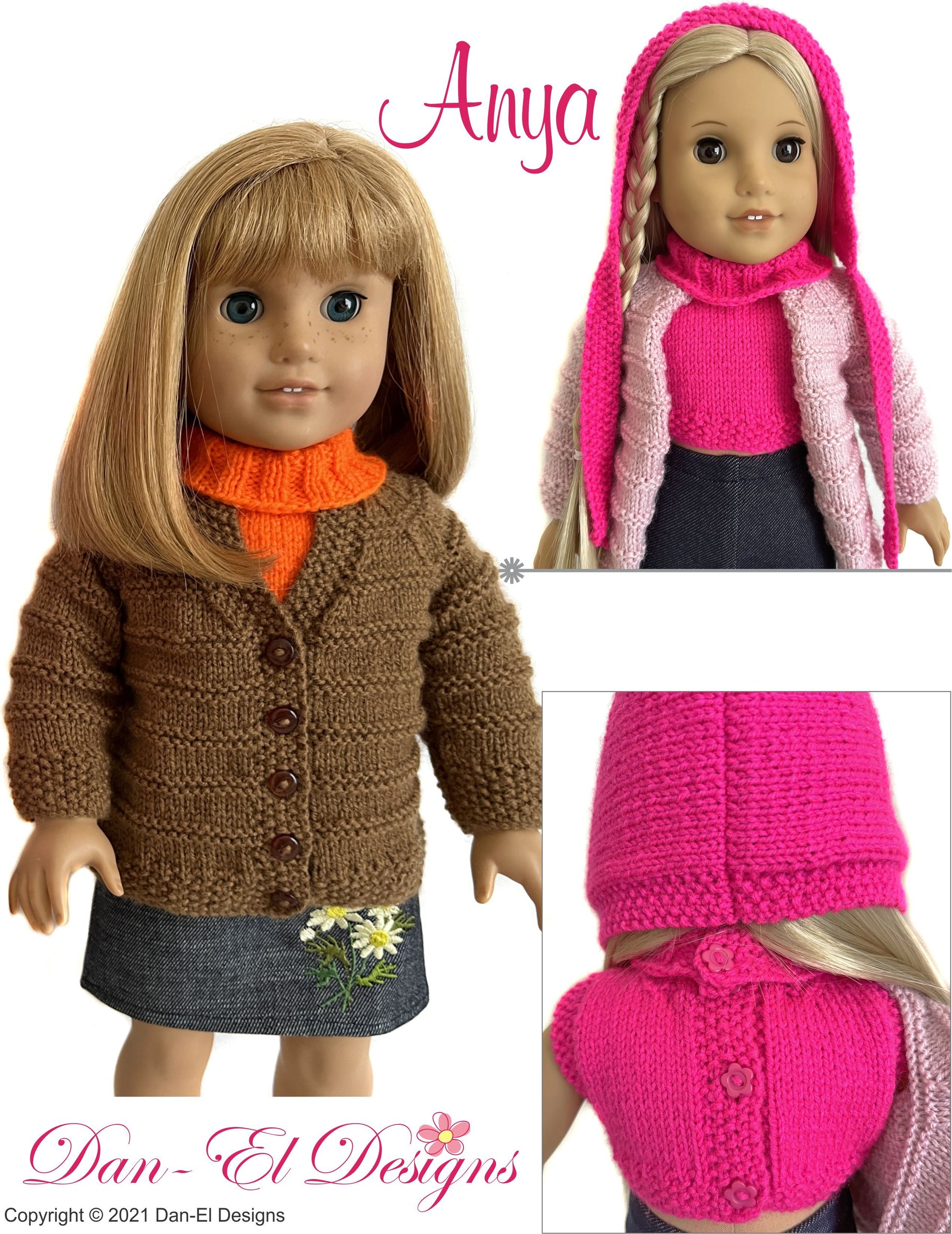 Dan-El Designs Knitting Anya 18 inch Doll Knitting Pattern Pixie Faire